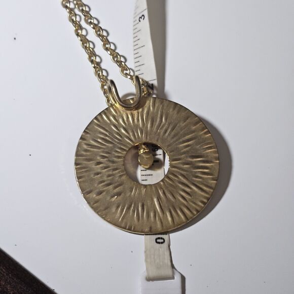 Gold Tone Red Enamel Circular Pendant With Red Rhinestone Accent Necklace 16 To - Picture 9 of 14